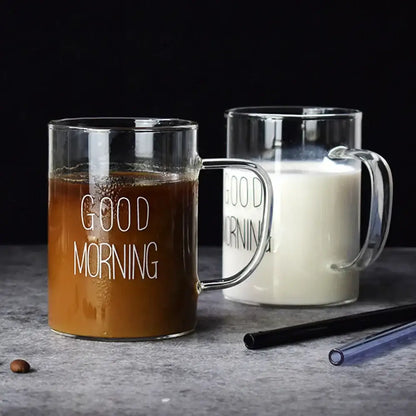 Modern good morning glass mug kitchen transparent tumbler