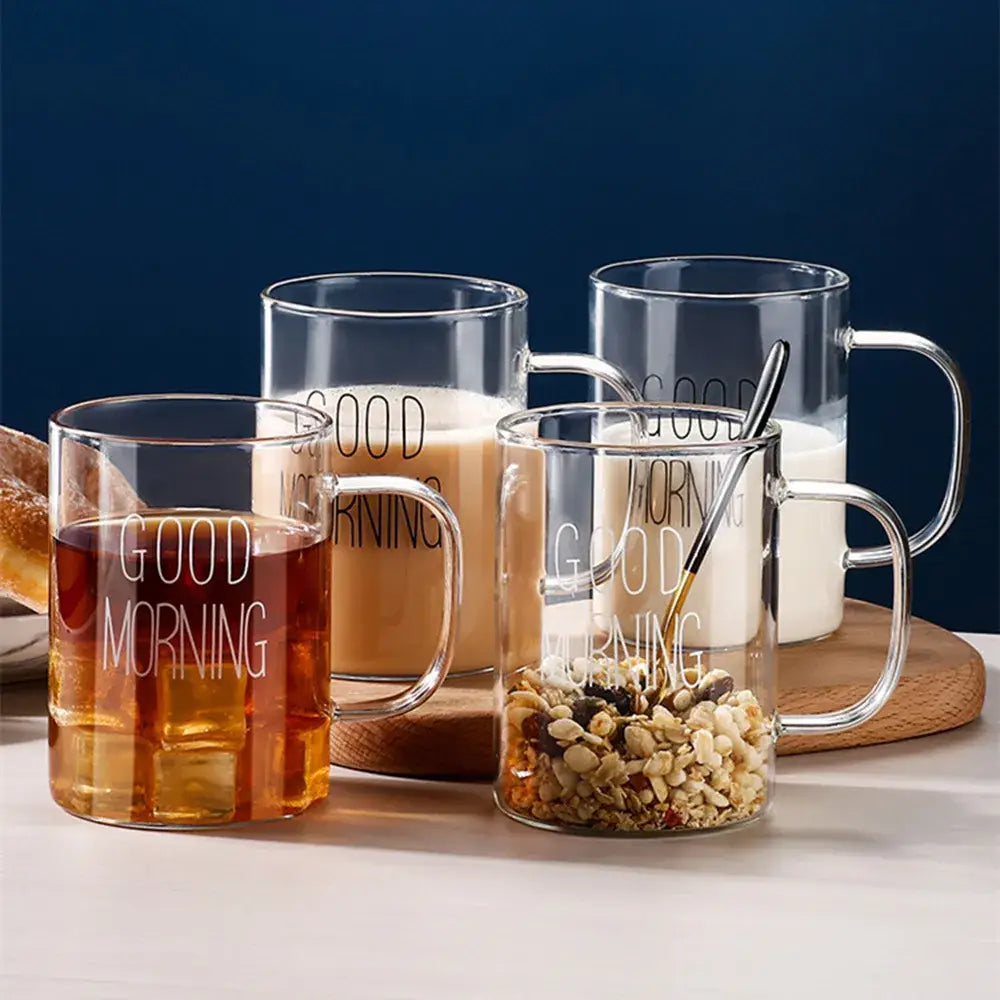 Modern good morning glass mug kitchen transparent tumbler