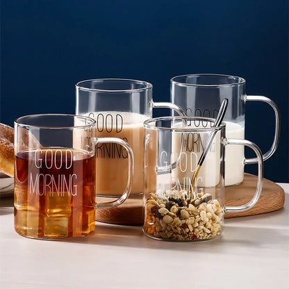 Modern good morning glass mug kitchen transparent tumbler