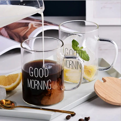 Modern good morning glass mug kitchen transparent tumbler