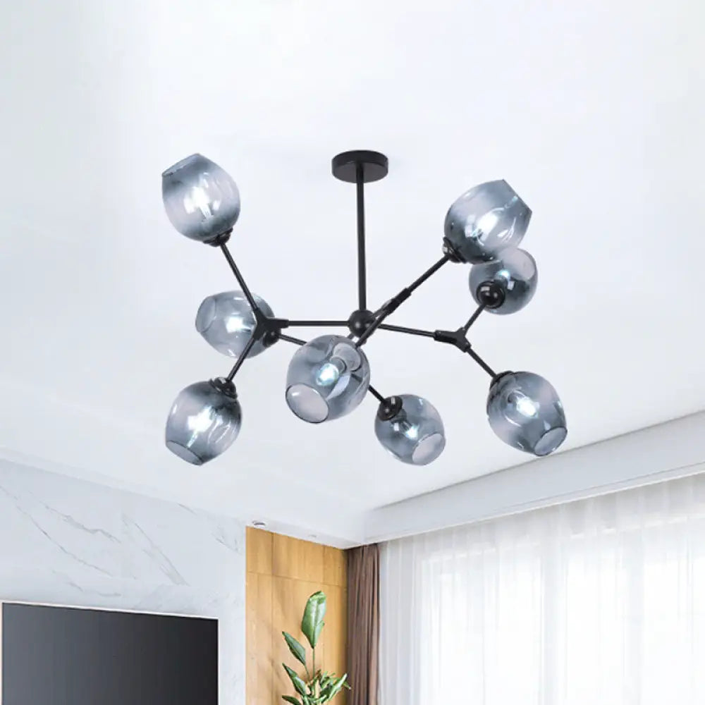 DecorBites™ Modern Gradient Blue Glass 8-Head Semi Flush Mount Ceiling Chandelier for Living Room