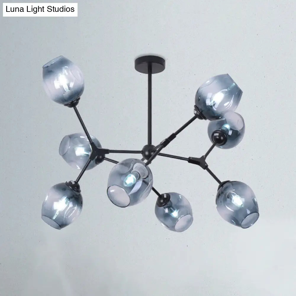 DecorBites™ Modern Gradient Blue Glass 8-Head Semi Flush Mount Ceiling Chandelier for Living Room