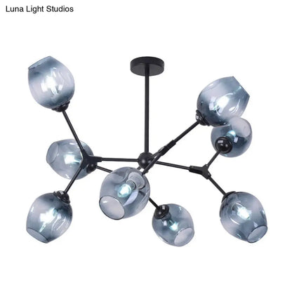 DecorBites™ Modern Gradient Blue Glass 8-Head Semi Flush Mount Ceiling Chandelier for Living Room