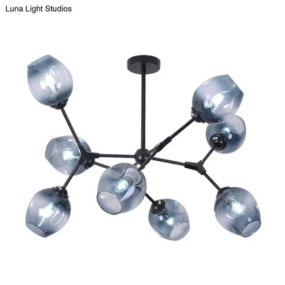DecorBites™ Modern Gradient Blue Glass 8-Head Semi Flush Mount Ceiling Chandelier for Living Room