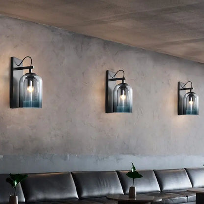 Modern gradient glass sconce lighting fixture bedroom black and blue