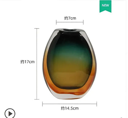 Modern gradient glass vase set green & amber living room decor