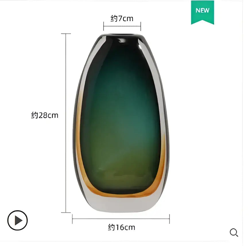 Modern gradient glass vase set green & amber living room decor