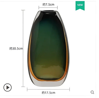 Modern gradient glass vase set green & amber living room decor