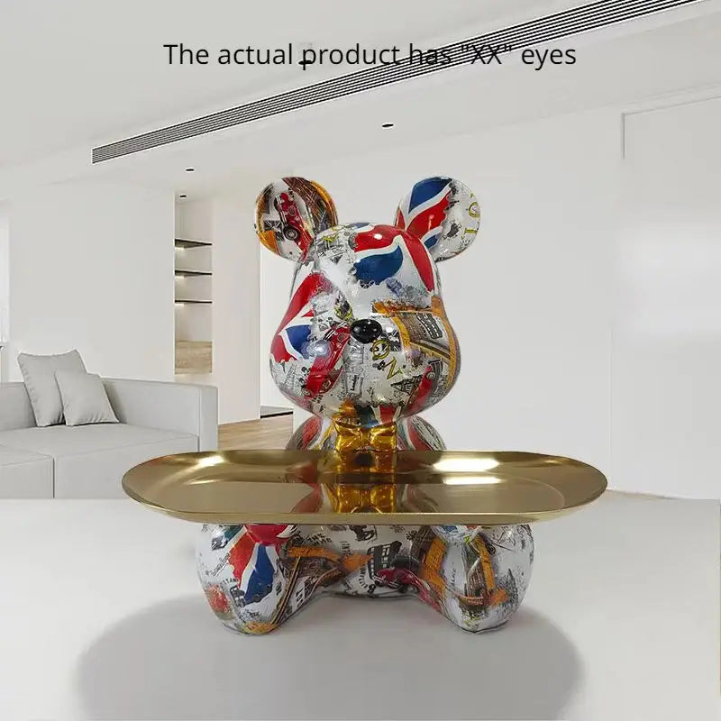 Modern graffiti bear figurine living room skateboard key storage shelf