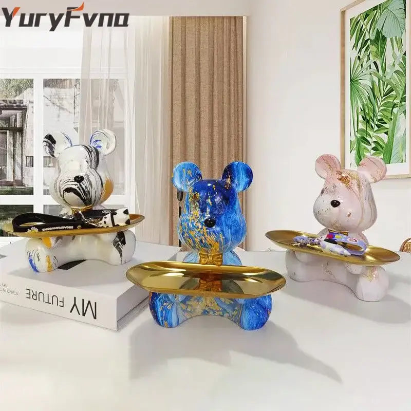Modern graffiti bear figurine living room skateboard key storage shelf