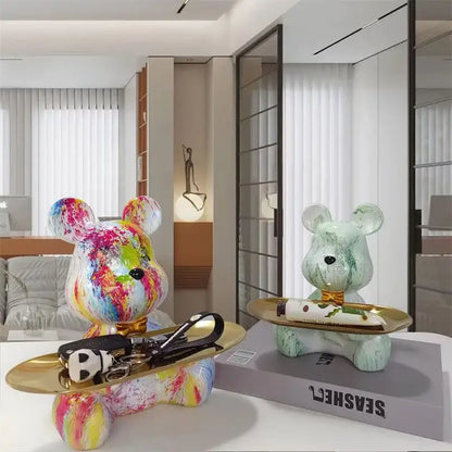 Modern graffiti bear figurine living room skateboard key storage shelf
