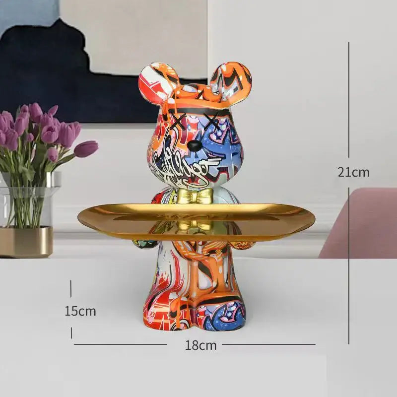 Modern graffiti bear figurine living room tray storage decor