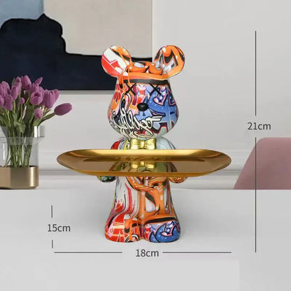 Modern graffiti bear figurine living room tray storage decor