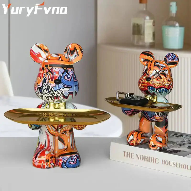 Modern graffiti bear figurine living room tray storage decor