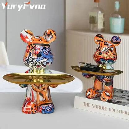 Modern graffiti bear figurine living room tray storage decor