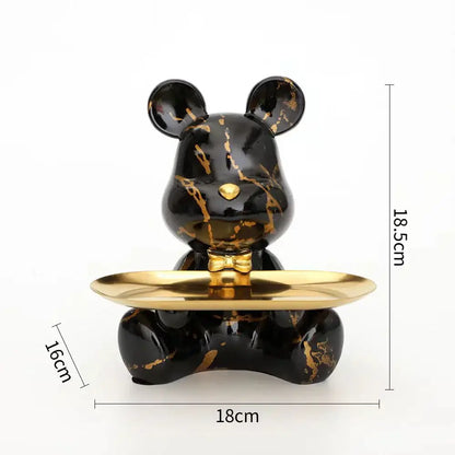 Modern graffiti bear figurine with golden tray living room decor