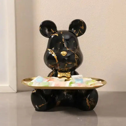 Modern graffiti bear figurine with golden tray living room decor