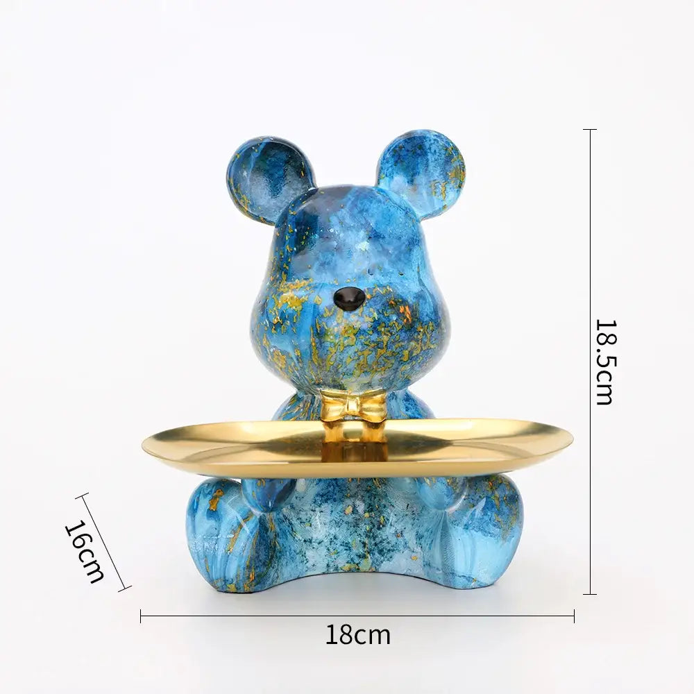 Modern graffiti bear figurine with golden tray living room decor