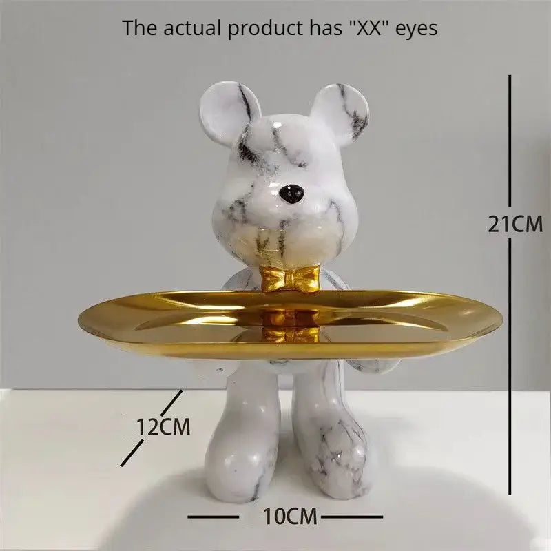 Modern graffiti bear statue ornament with gold tray living room decor