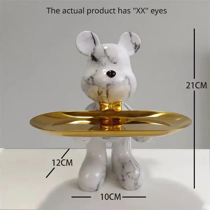 Modern graffiti bear statue ornament with gold tray living room decor