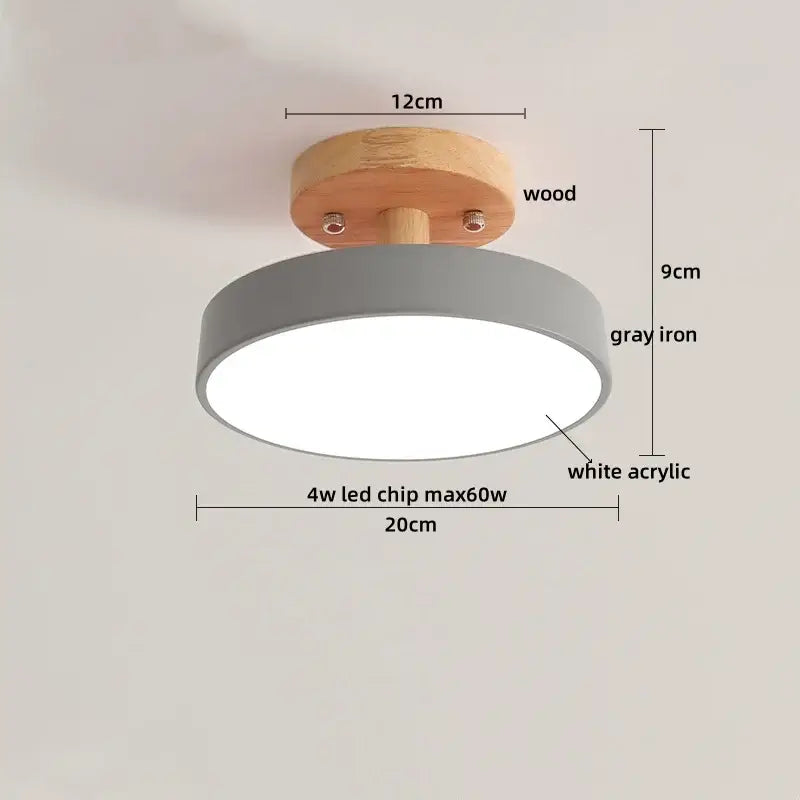Modern gray acrylic wood led ceiling light for bedroom