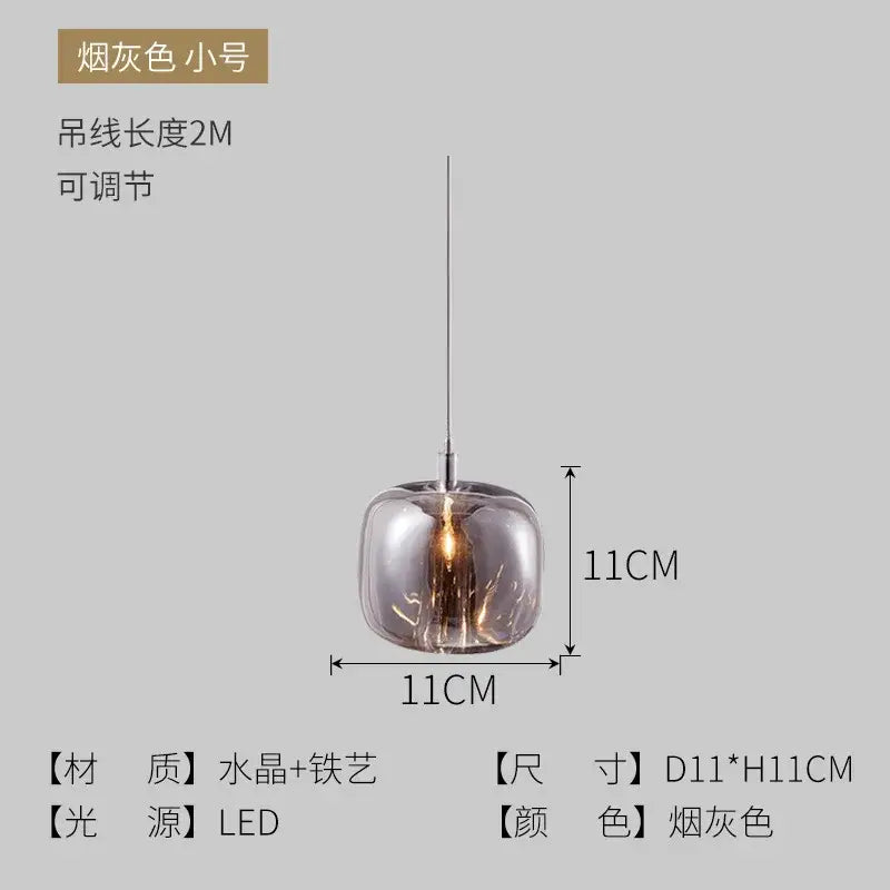 Modern gray amber and clear crystal pendant lights bedroom kitchen