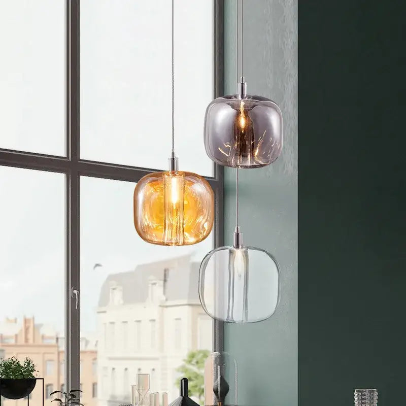 Modern gray amber and clear crystal pendant lights bedroom kitchen