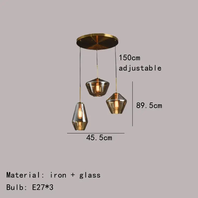 Modern gray amber glass pendant lamp dining room lighting