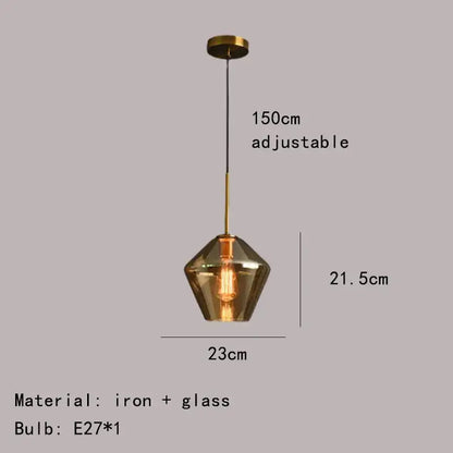 Modern gray amber glass pendant lamp dining room lighting