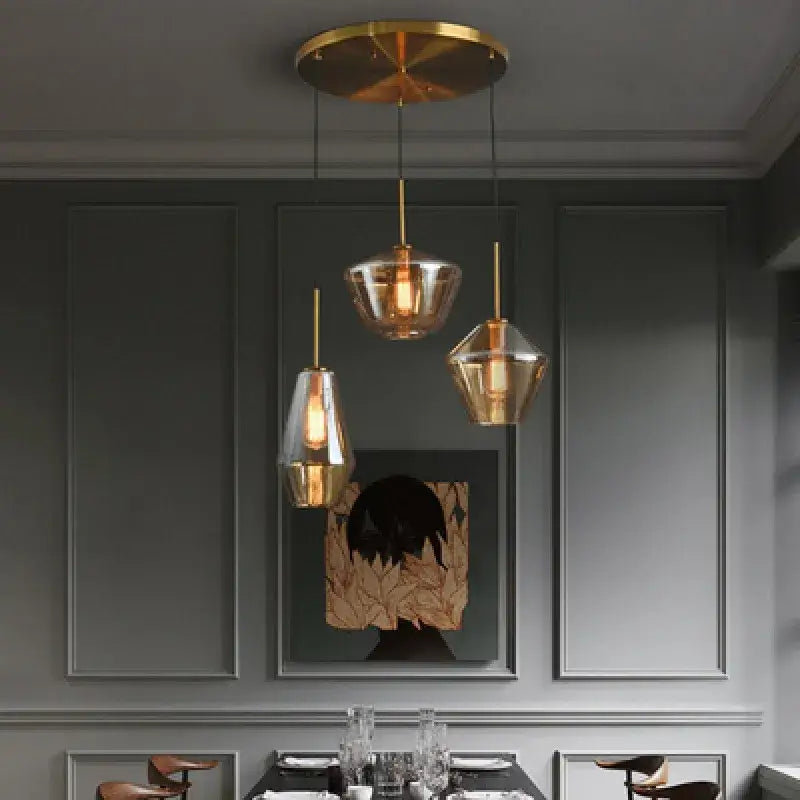 Modern gray amber glass pendant lamp dining room lighting