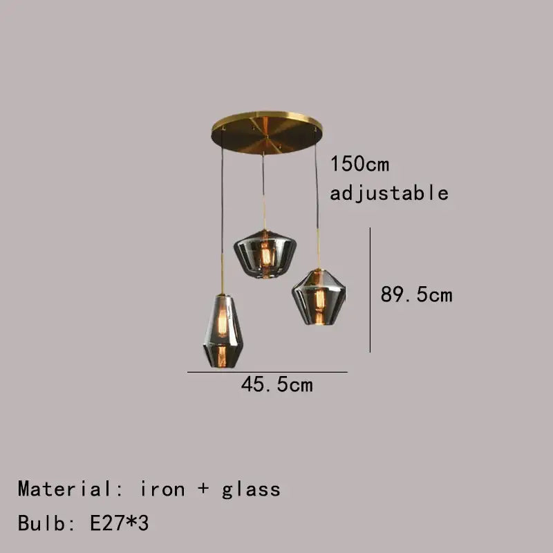 Modern gray amber glass pendant lamp dining room lighting