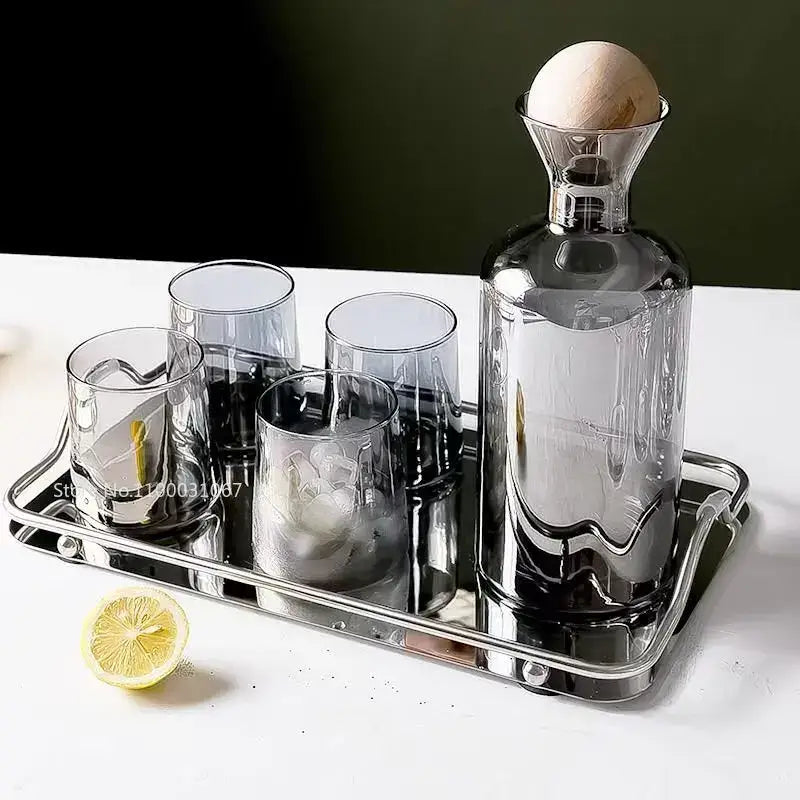 Modern gray amber glass water pitcher with wood stopper kitchen jug