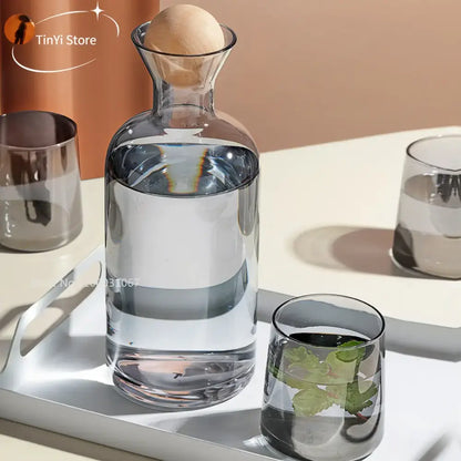 Modern gray amber glass water pitcher with wood stopper kitchen jug