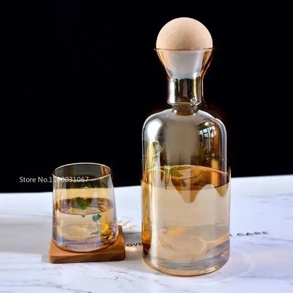 Modern gray amber glass water pitcher with wood stopper kitchen jug