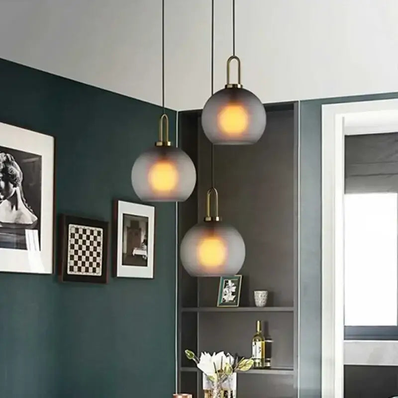 Modern gray and brass glass pendant light fixture kitchen lighting