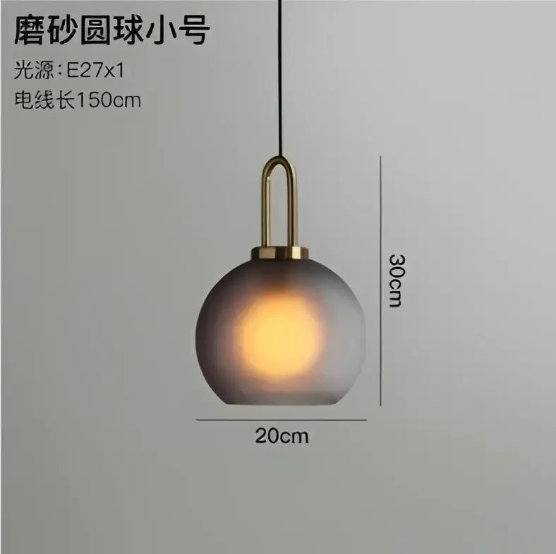 Modern gray and brass glass pendant light fixture kitchen lighting