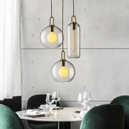 Modern gray and brass glass pendant light fixture kitchen lighting