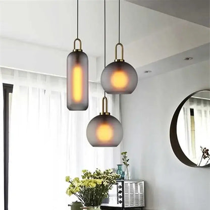 Modern gray and brass glass pendant light fixture kitchen lighting