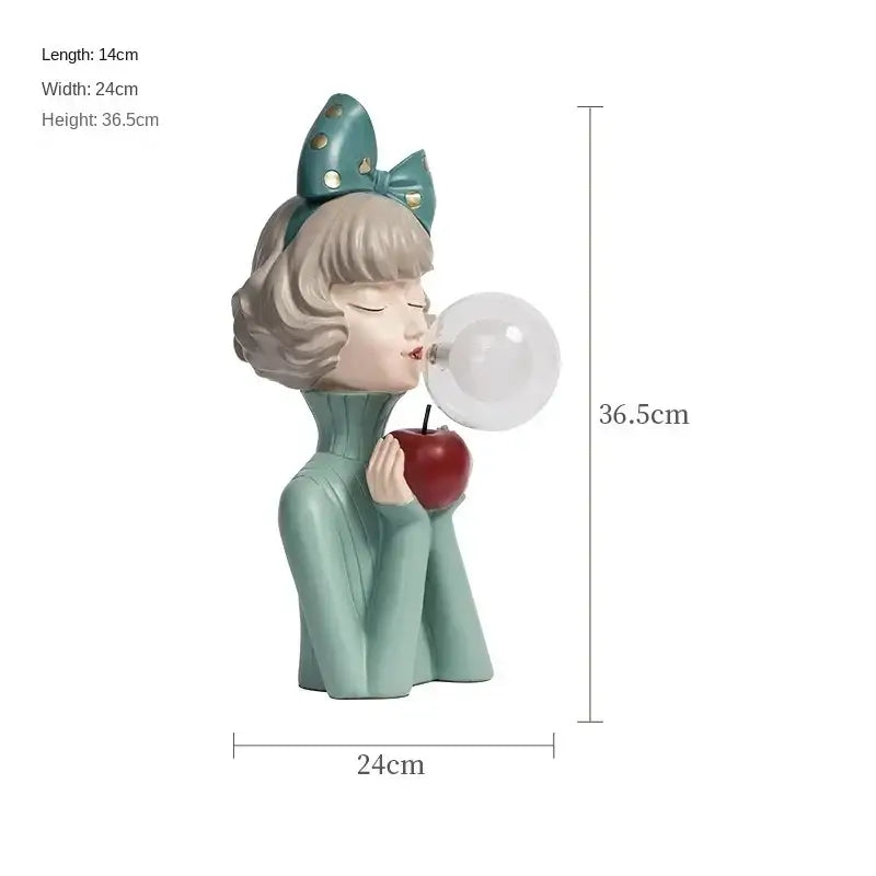 Modern gray and gold bubble girl statue night light bedroom decor