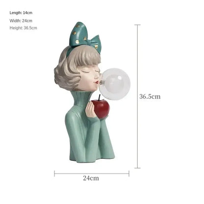 Modern gray and gold bubble girl statue night light bedroom decor