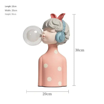 Modern gray and gold bubble girl statue night light bedroom decor