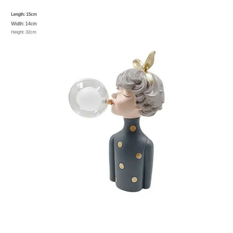 Modern gray and gold bubble girl statue night light bedroom decor