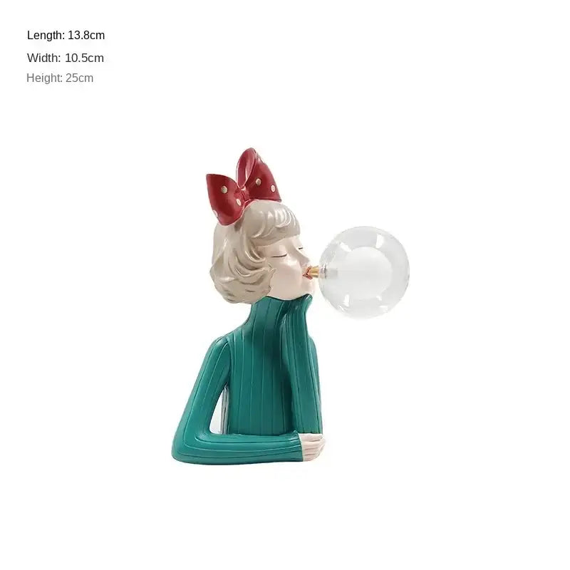 Modern gray and gold bubble girl statue night light bedroom decor