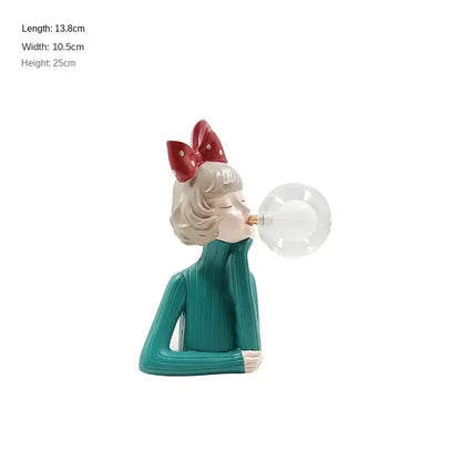 Modern gray and gold bubble girl statue night light bedroom decor