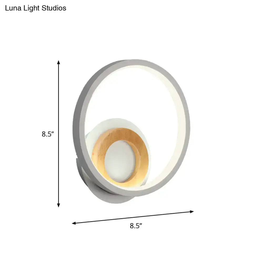 Modern gray and wood double ring wall lamp for bedroom
