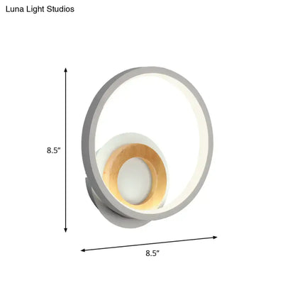 Modern gray and wood double ring wall lamp for bedroom
