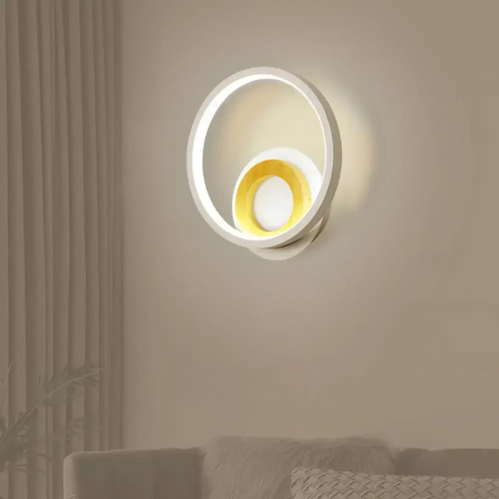 Modern gray and wood double ring wall lamp for bedroom