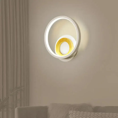 Modern gray and wood double ring wall lamp for bedroom