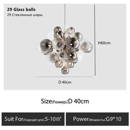 Modern gray & clear bubble glass ceiling chandelier living room