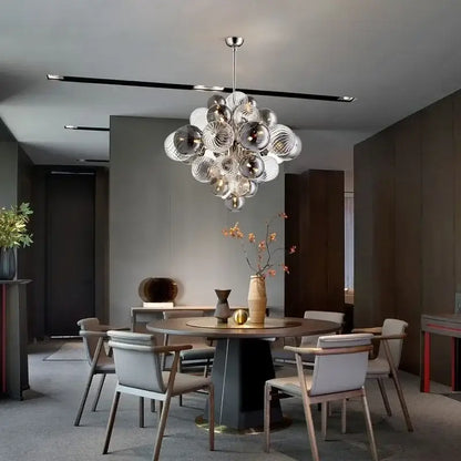 Modern gray & clear bubble glass ceiling chandelier living room